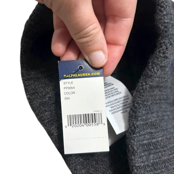 Polo Ralph Lauren Signature Wool Beanie NWT Men's OS Charcoal Gray Classic - Picture 5 of 7